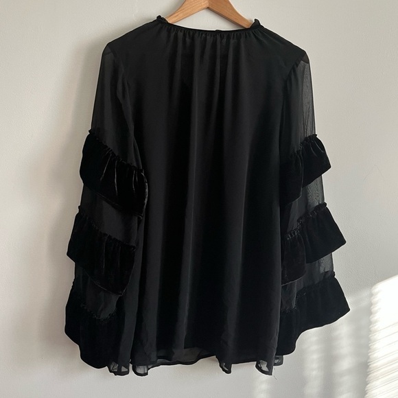 Style & Co Contrast Velvet Sheer Tiered Sleeves Peasant Blouse - Picture 3 of 10